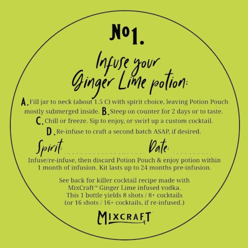 MixCraft Spirit Infusion Kit - Premium Craft Cocktail & Mocktail Mixer< Glass Bottle, Collapsible Funnel, Flavor Pouch & Recipe, Ginger Lime - Image 5
